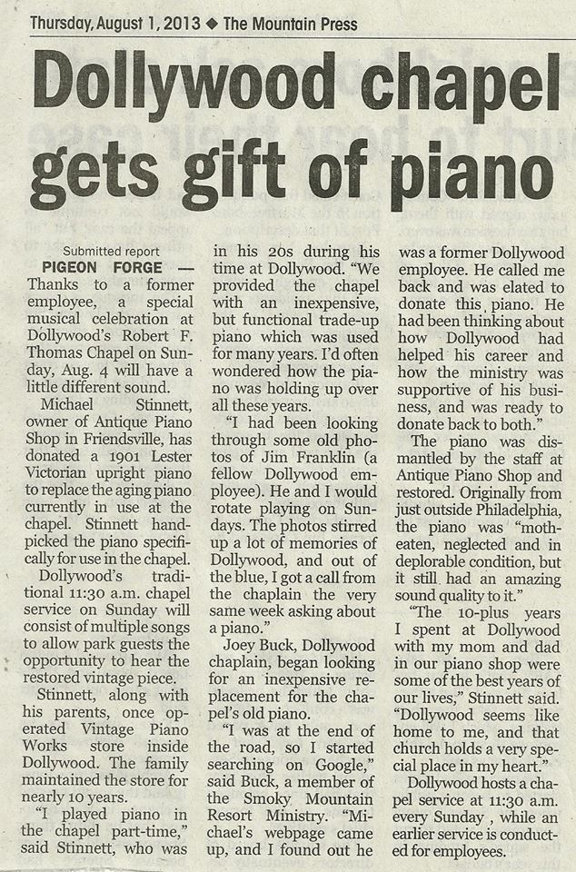 Story behind the Dollywood Piano